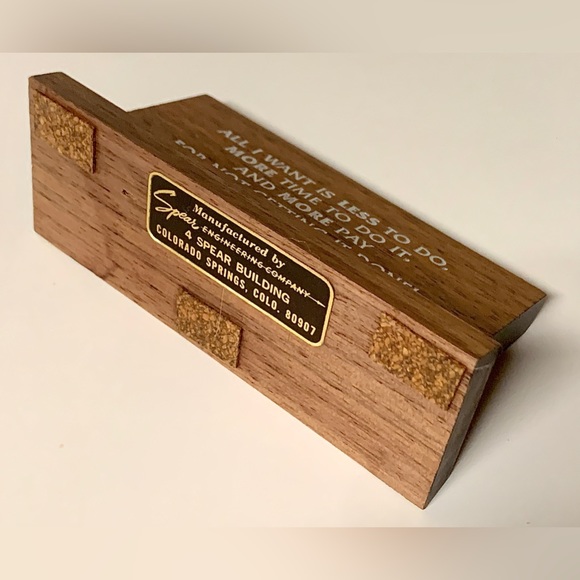 1970s Vintage Solid Walnut Wooden Work Office Desk Sign Plaque - Picture 14 of 16